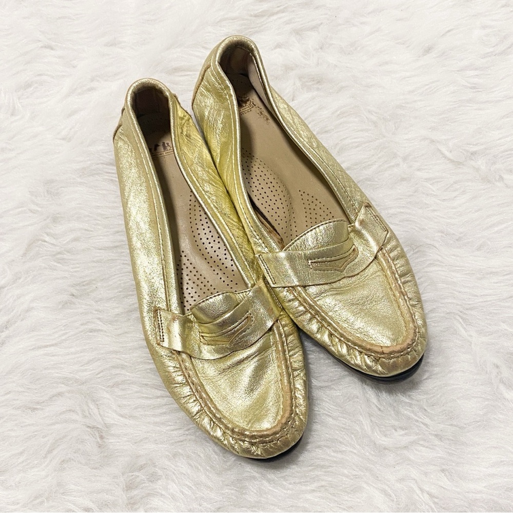 Gold metallic leather vintage SAS penny loafers 10 - Picture 2 of 6